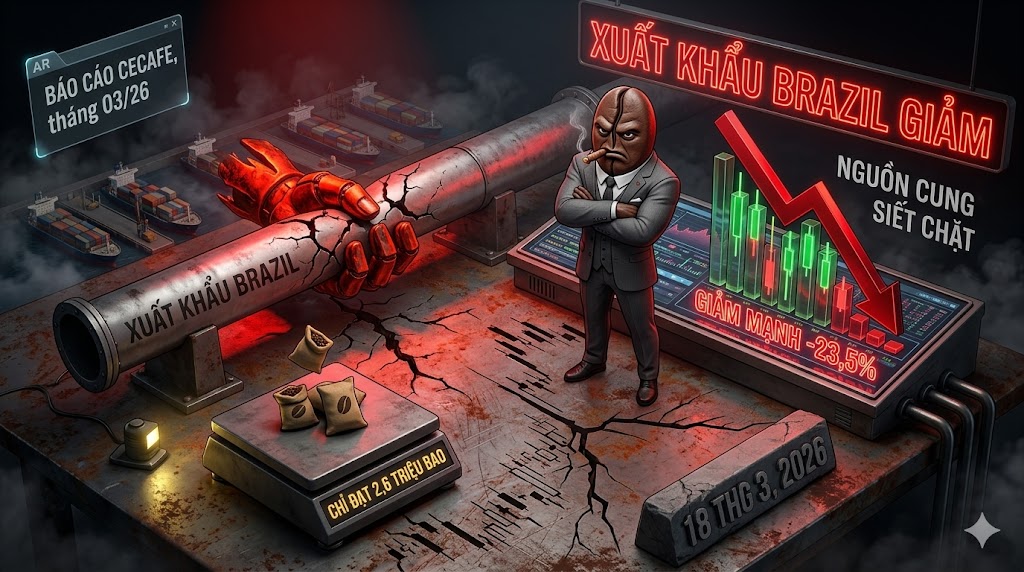 Báo cáo Cecafe tháng 03/26: xuất khẩu cà phê của Brazil đạt 2,6 triệu bao, giảm 23,5% trong tháng 2 năm 2026.